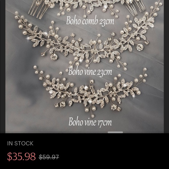 Boho bridal wedding hair vine - 17 cm in silver - Picture 4 of 7